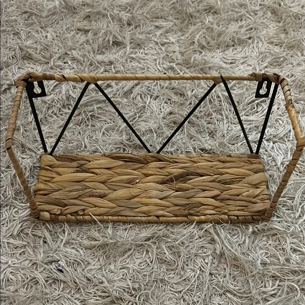 Woven Wall Shelf with Black Metal Accents